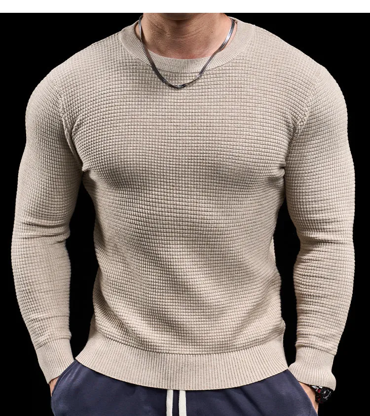 Textured Knit Crew Neck Long Sleeve Sweater