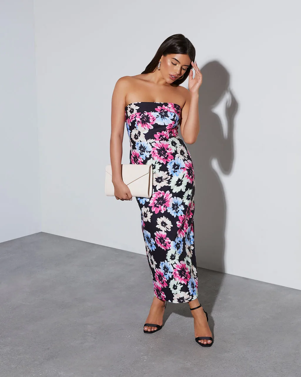 Thalia Strapless Floral Midi Dress