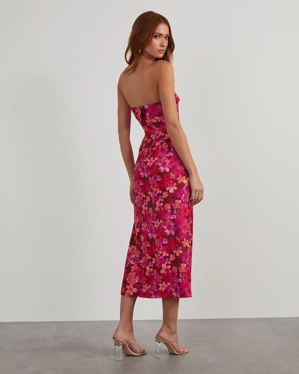 Thalia Strapless Floral Midi Dress