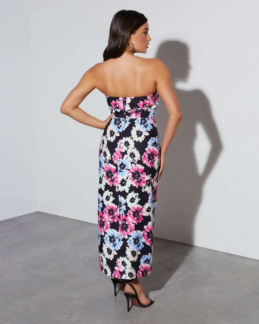 Thalia Strapless Floral Midi Dress