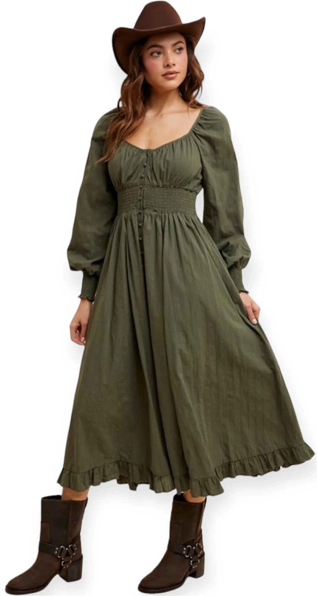 The Dark Olive Midi Dress