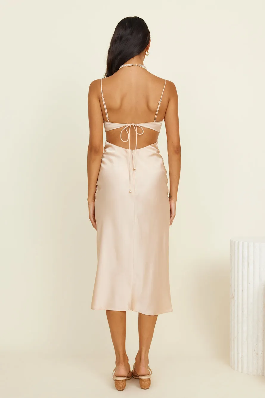 Tranquil Evenings Midi Dress Champagne