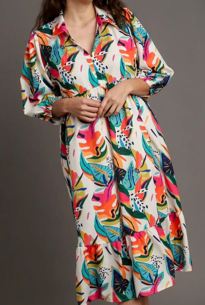 UMGEE Tropical Print  Midi Dress