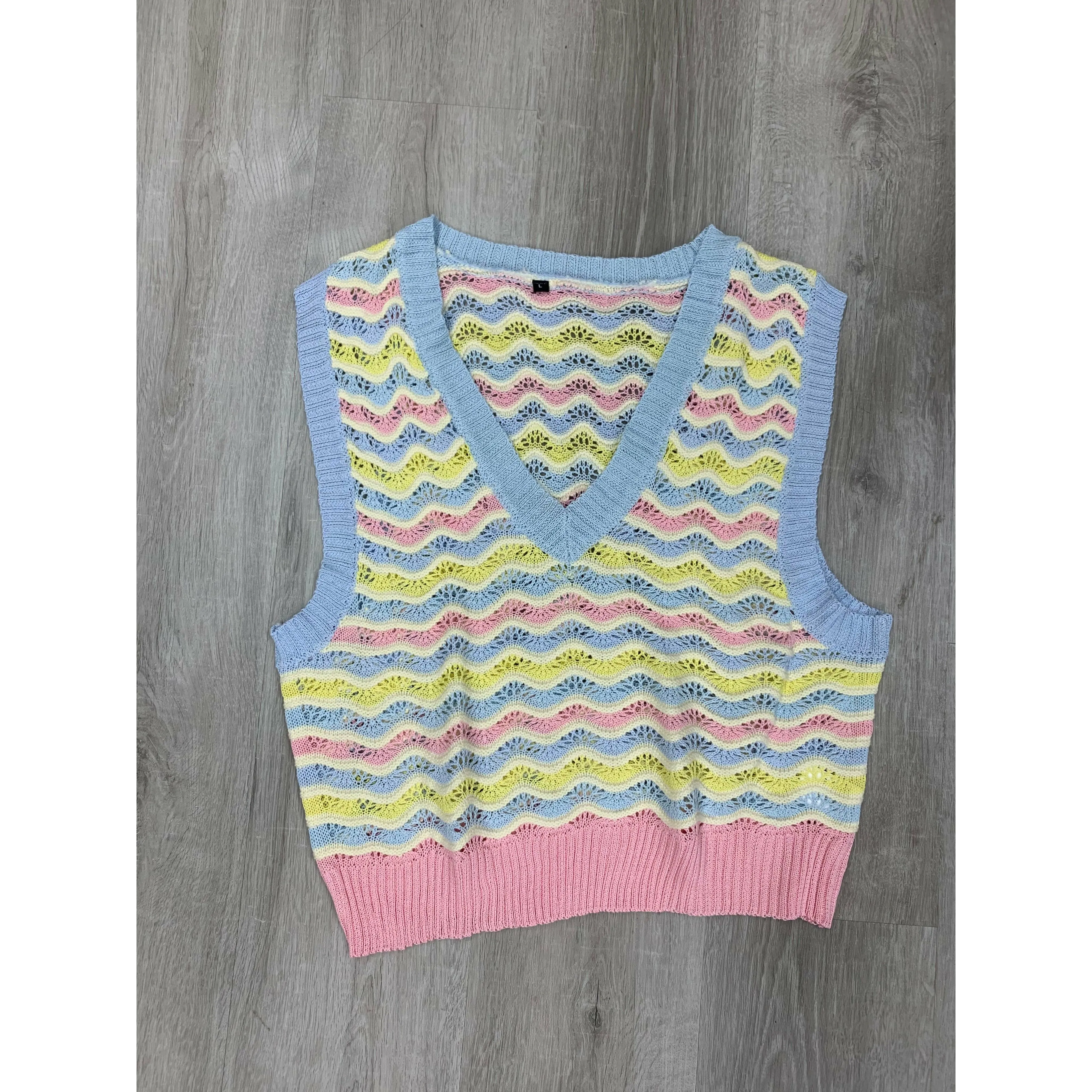 V-Neck Colorful Knitted Vest