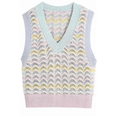 V-Neck Colorful Knitted Vest