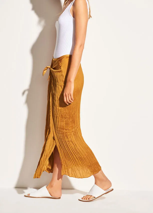 Vince Pleated Crepe de Chine Tie Front Skirt Tumeric