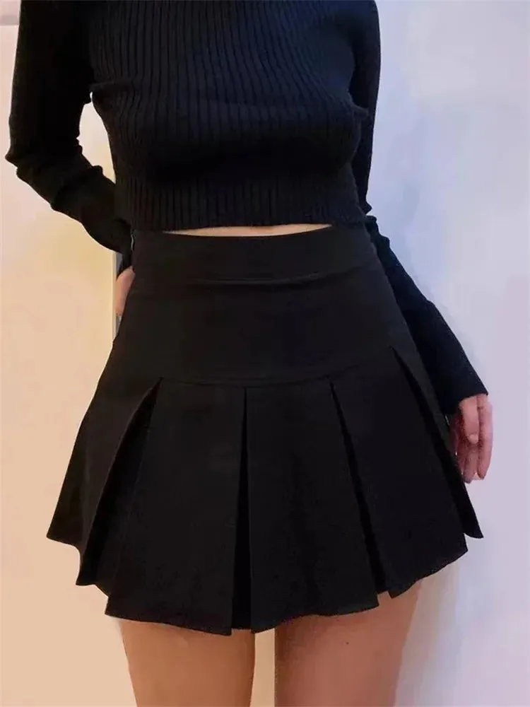 Vintage Gray Pleated Skirt Women Kawaii