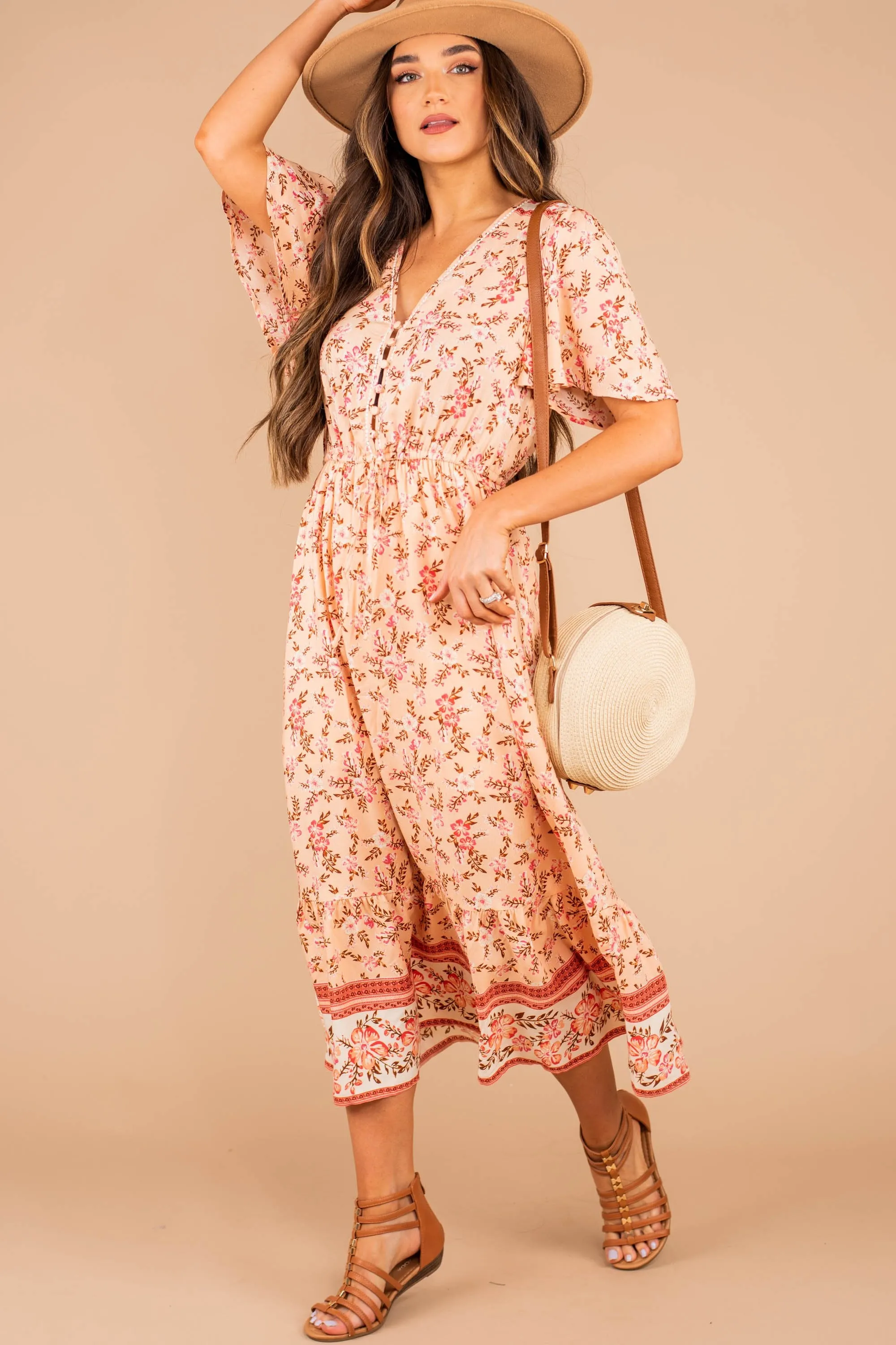 What I'm Feeling Blush Pink Floral Midi Dress