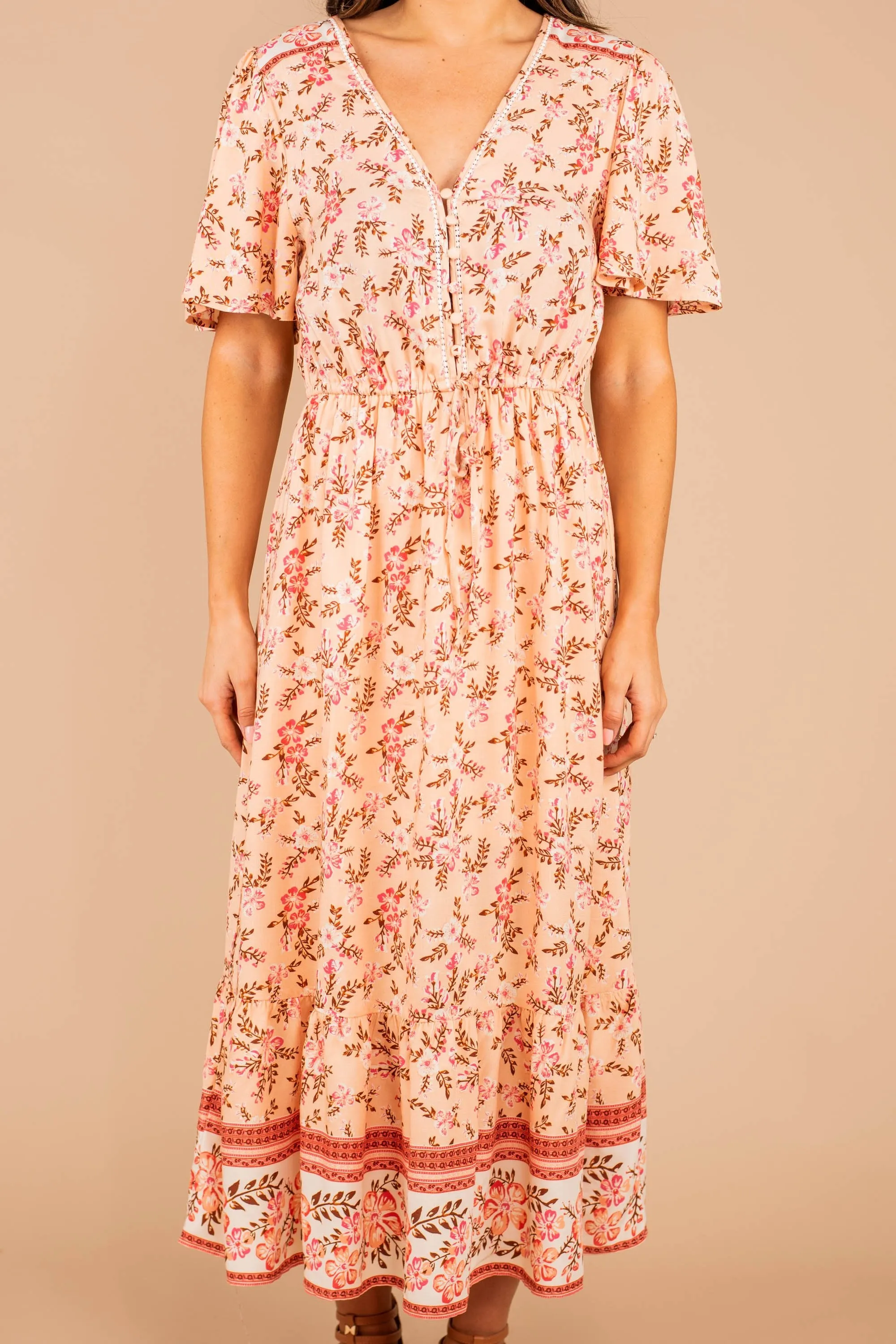 What I'm Feeling Blush Pink Floral Midi Dress