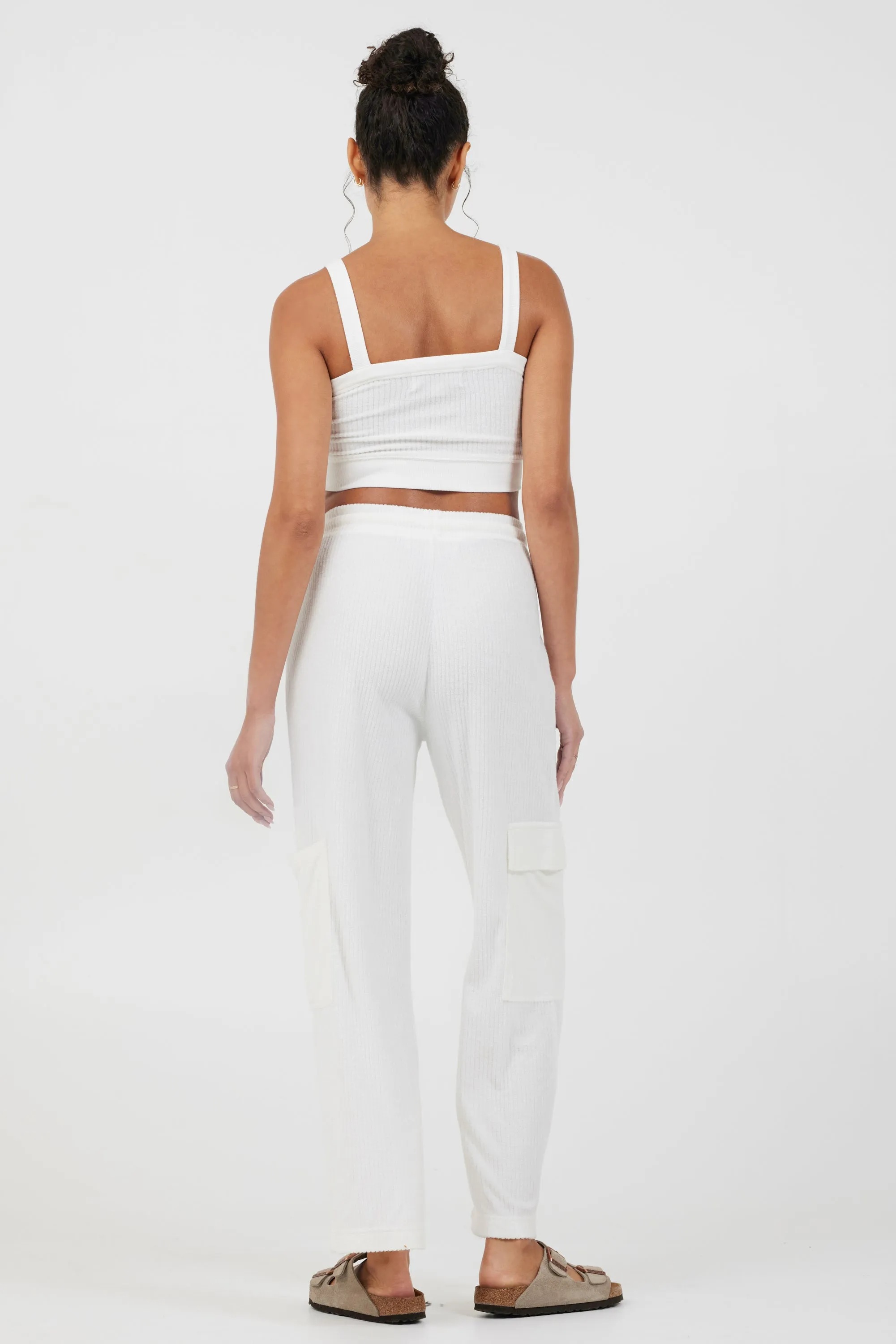 White Cord Terry Cargo Pants