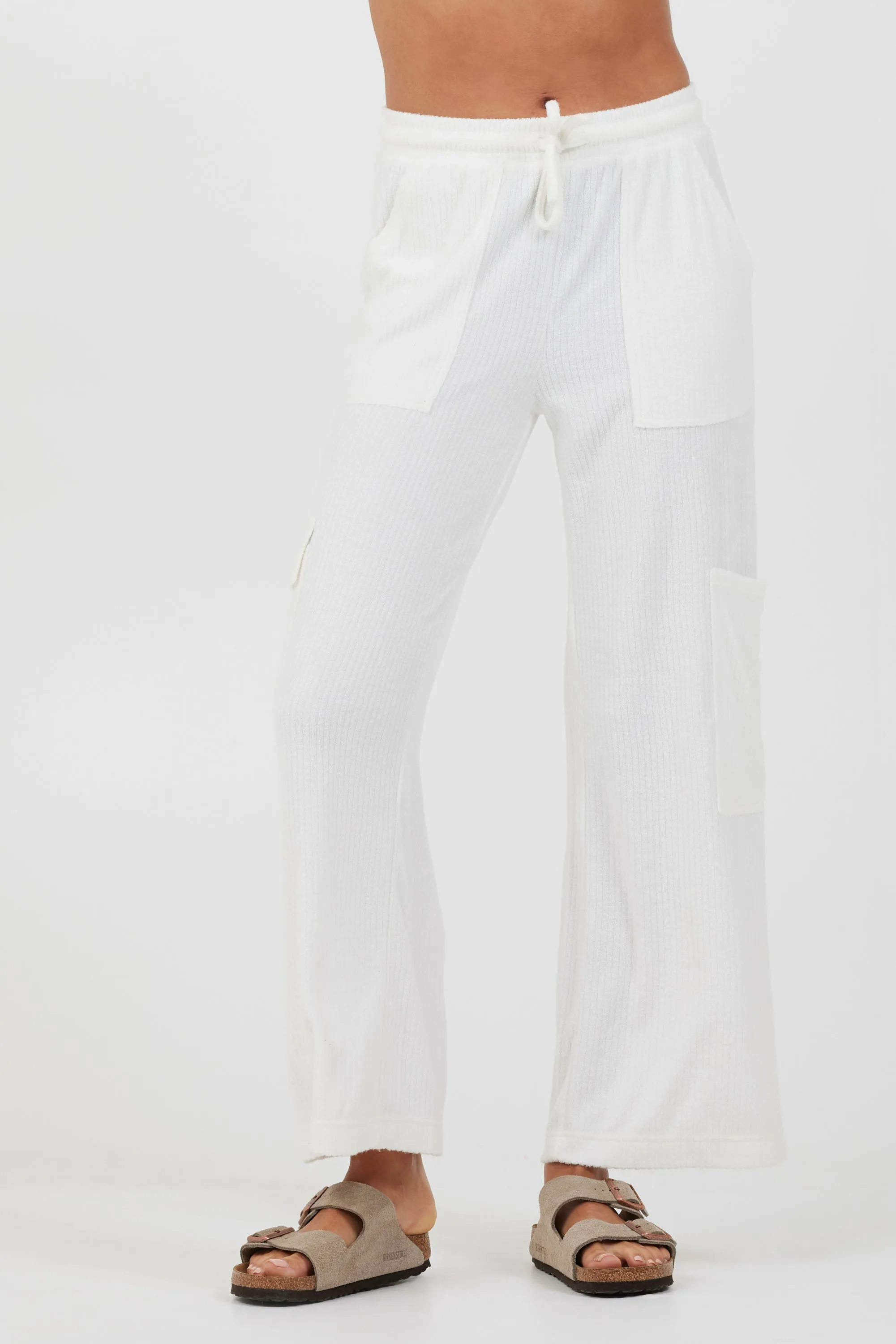 White Cord Terry Cargo Pants