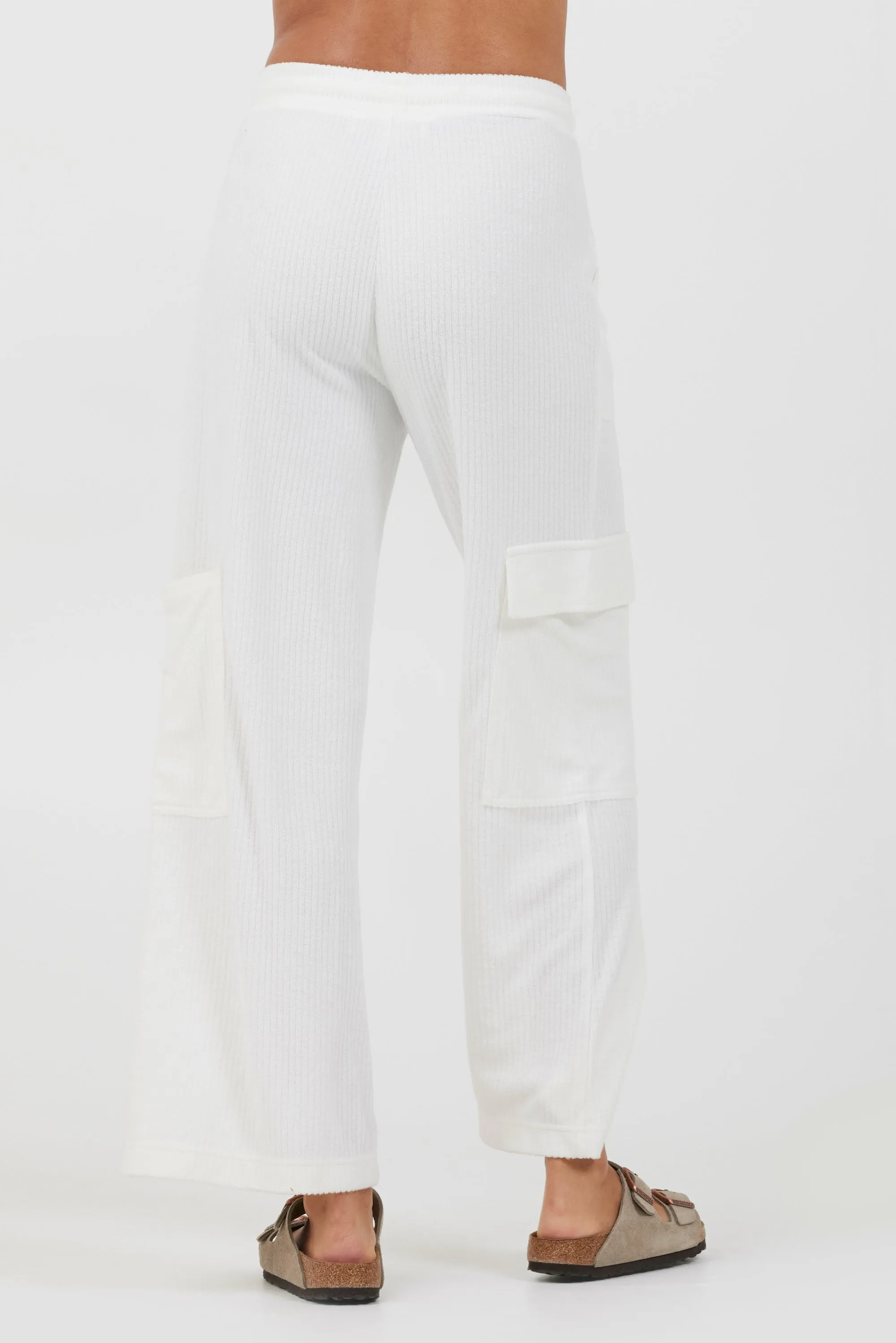 White Cord Terry Cargo Pants