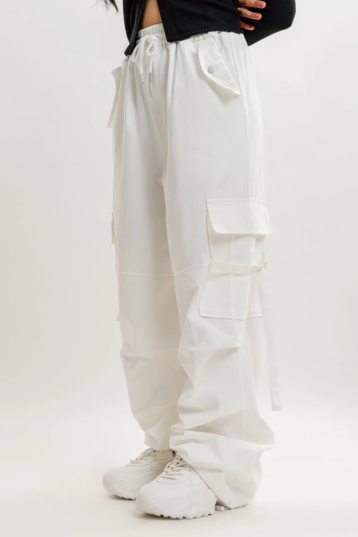 White Drawstring Cargo Pant