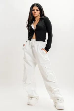 White Drawstring Cargo Pant