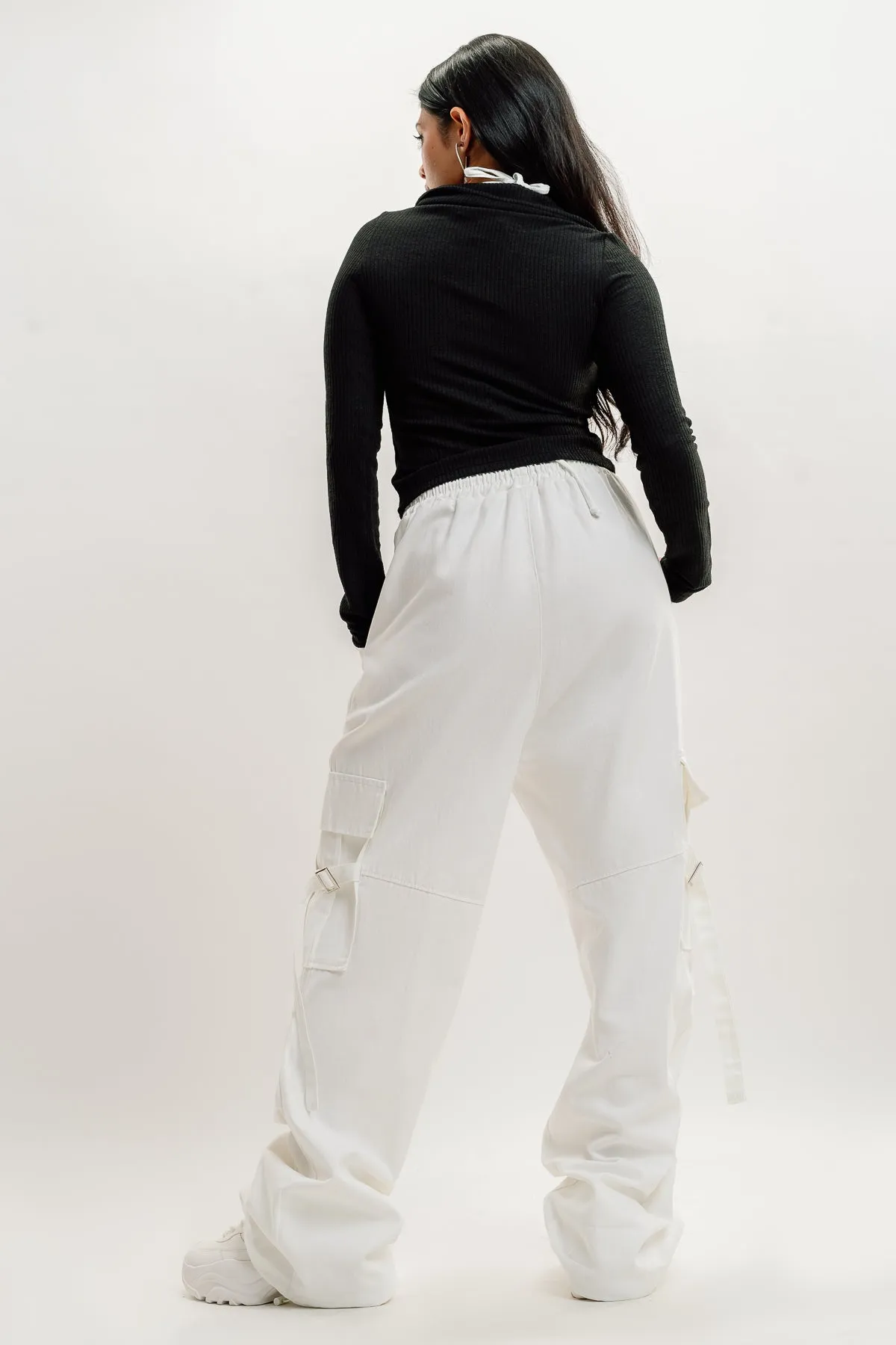 White Drawstring Cargo Pant