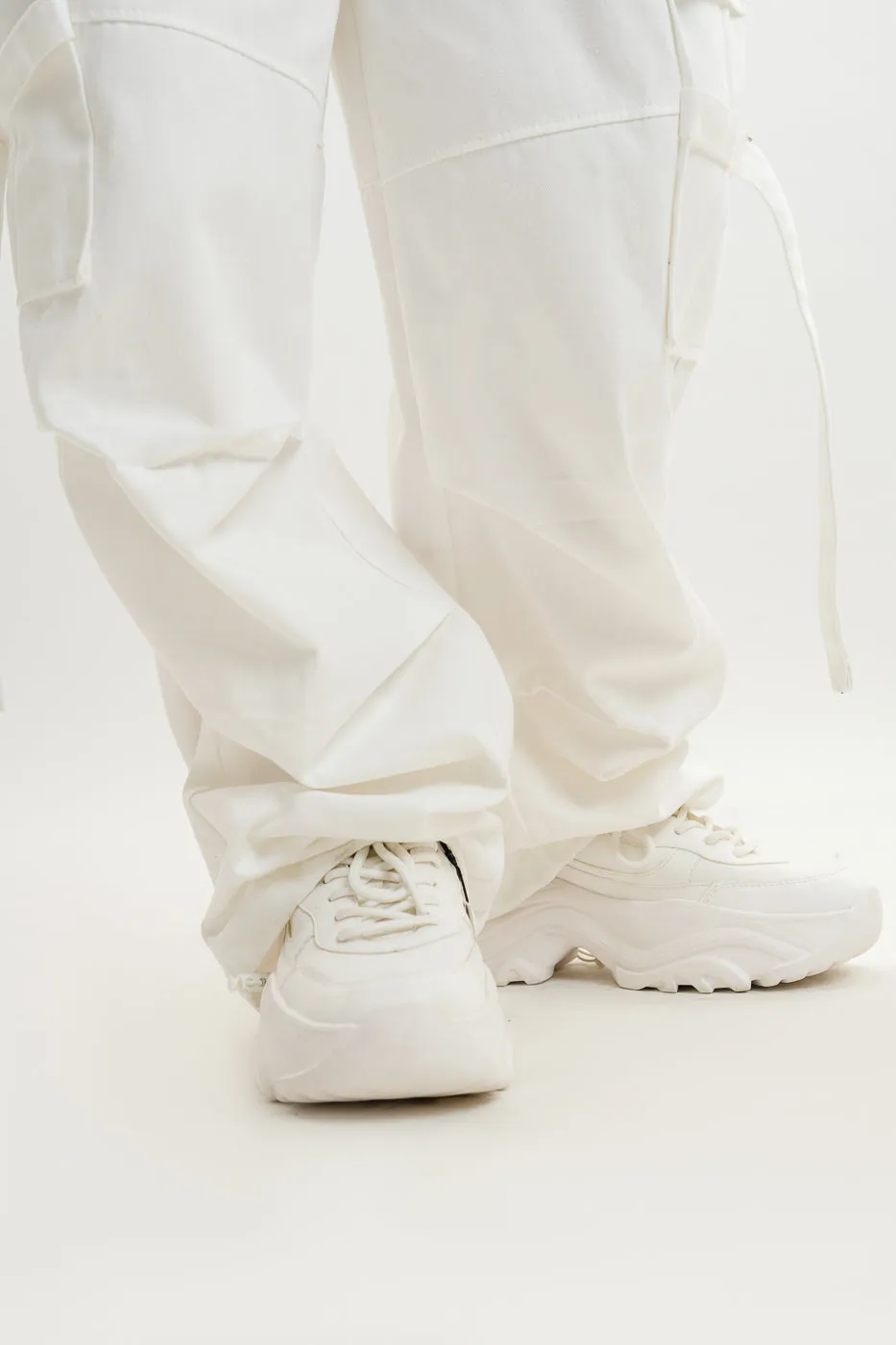 White Drawstring Cargo Pant