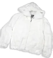 White Men's Rabbit Fur Coat Detachable Hooded Bomber Jacket for Men by Winter Fur