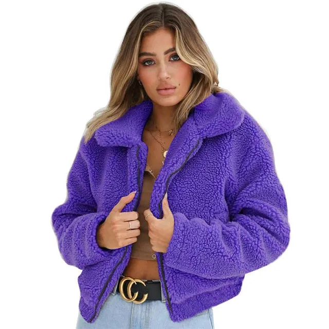 Winter Warm Faux Fur Jacket Ladies 5 Colors Wool Outwears