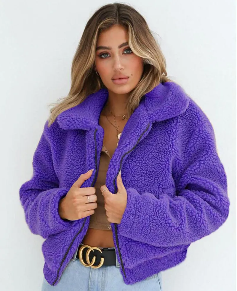 Winter Warm Faux Fur Jacket Ladies 5 Colors Wool Outwears