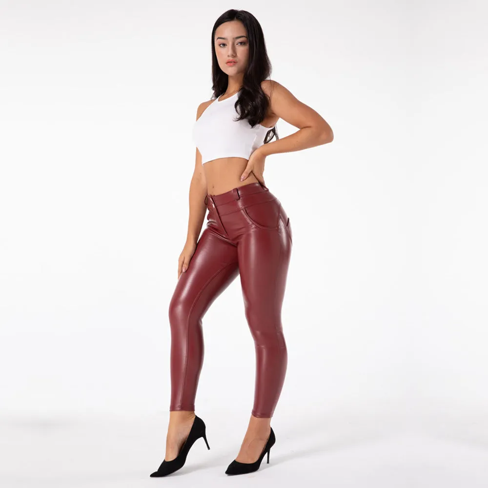 Wjczt Melody Exclusive Straight Trousers Patent Leather Leggings Red Pants Streetwear Women&#39;s Leather Pants Autumn Casual Pants Skinny