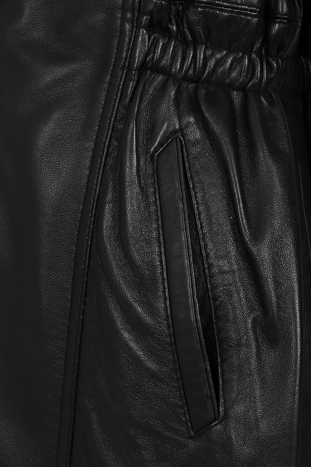 Women's Detachable Fur Trimmed Hood Black Real Leather Jacket Coat - 'BARBARA'