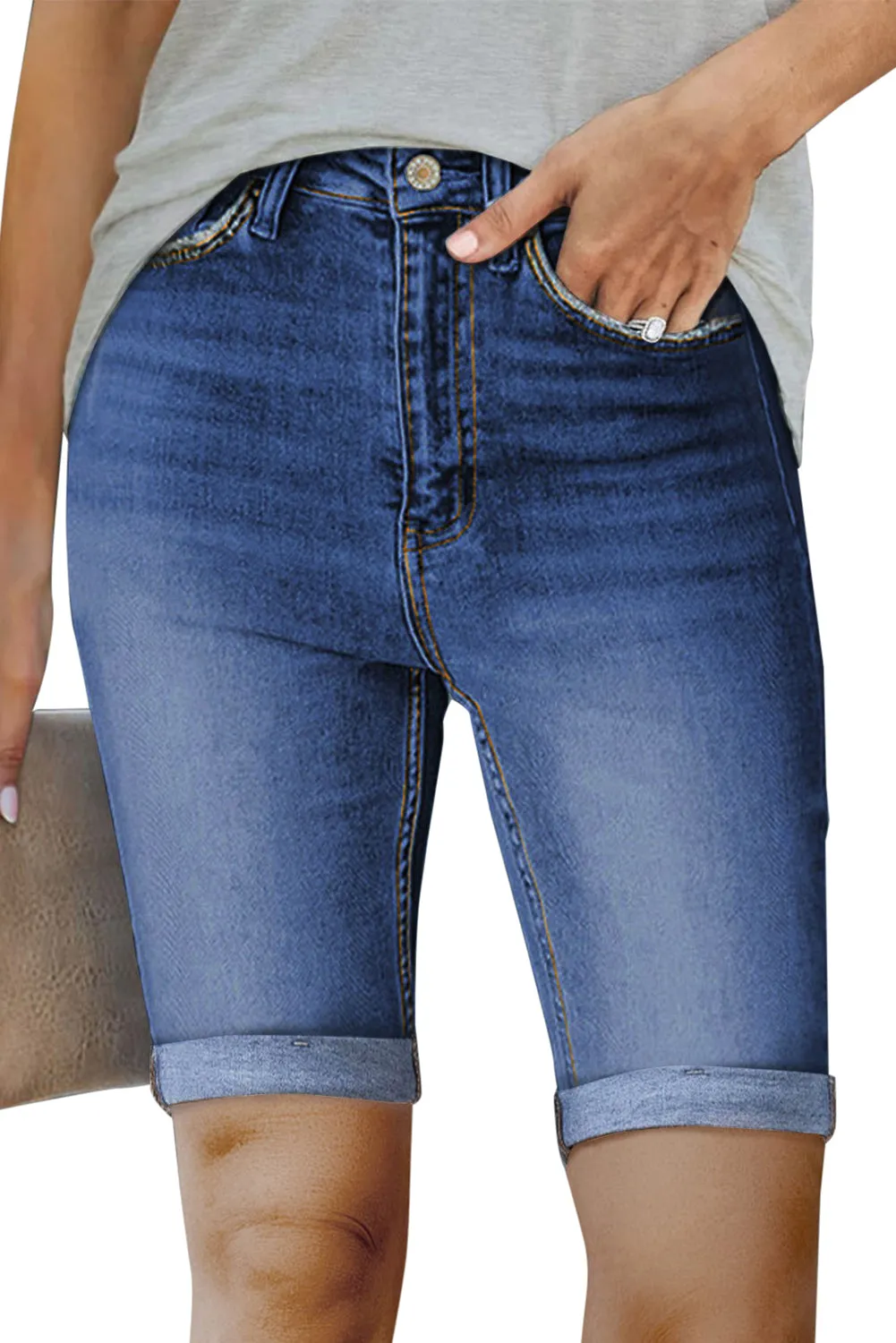 Women's Jeans Roll-up Edge Bermuda Short Jeans Denim Jeans Short