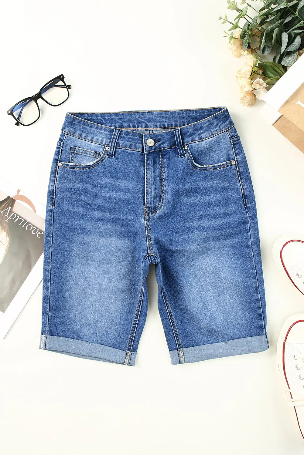 Women's Jeans Roll-up Edge Bermuda Short Jeans Denim Jeans Short