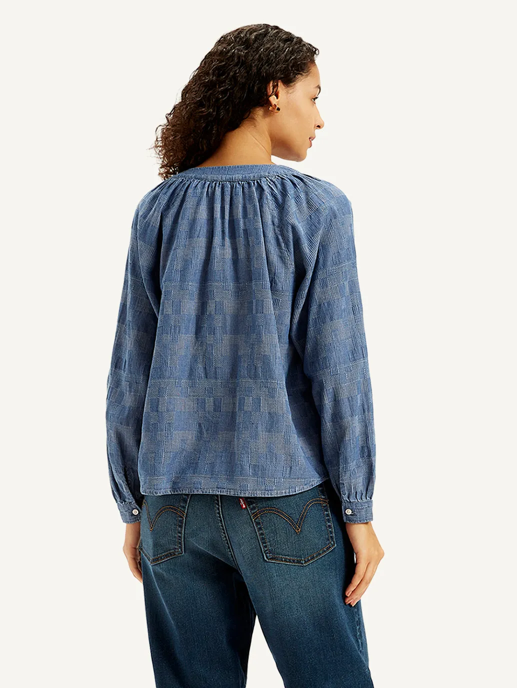 Women's Textured Blue Peasant Top