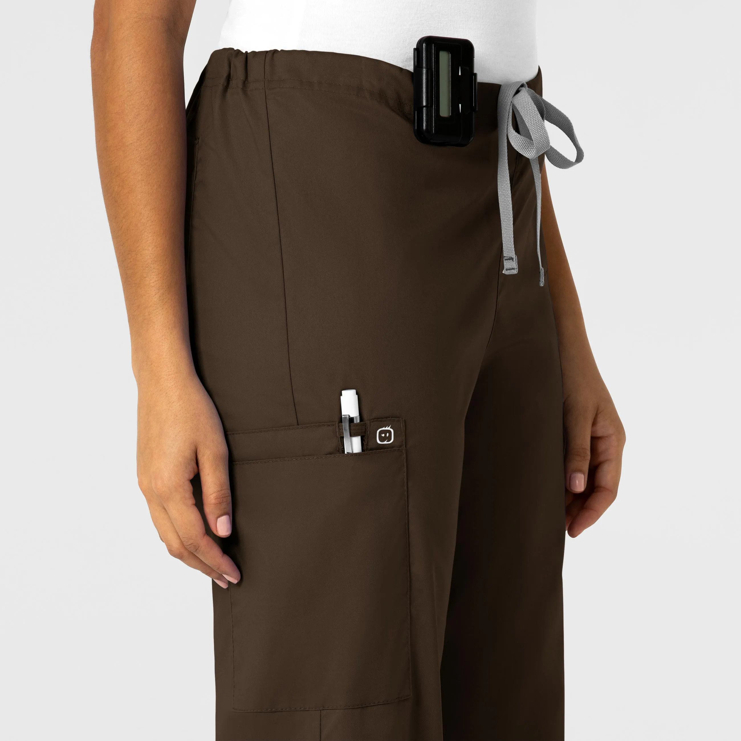 WonderWORK Unisex Drawstring Cargo Scrub Pant - Chocolate