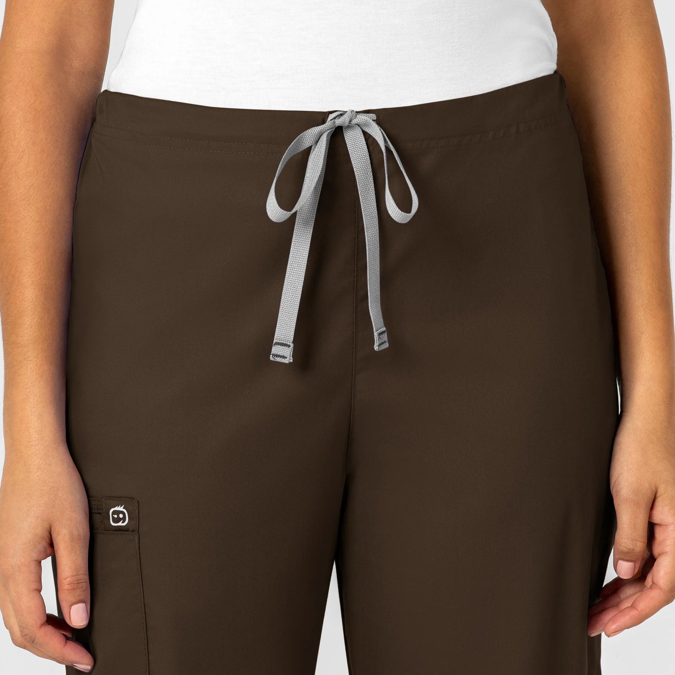 WonderWORK Unisex Drawstring Cargo Scrub Pant - Chocolate