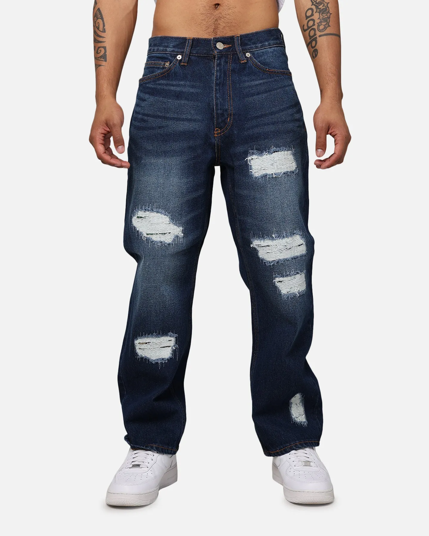 X-Large Distressed Denim Pants Indigo