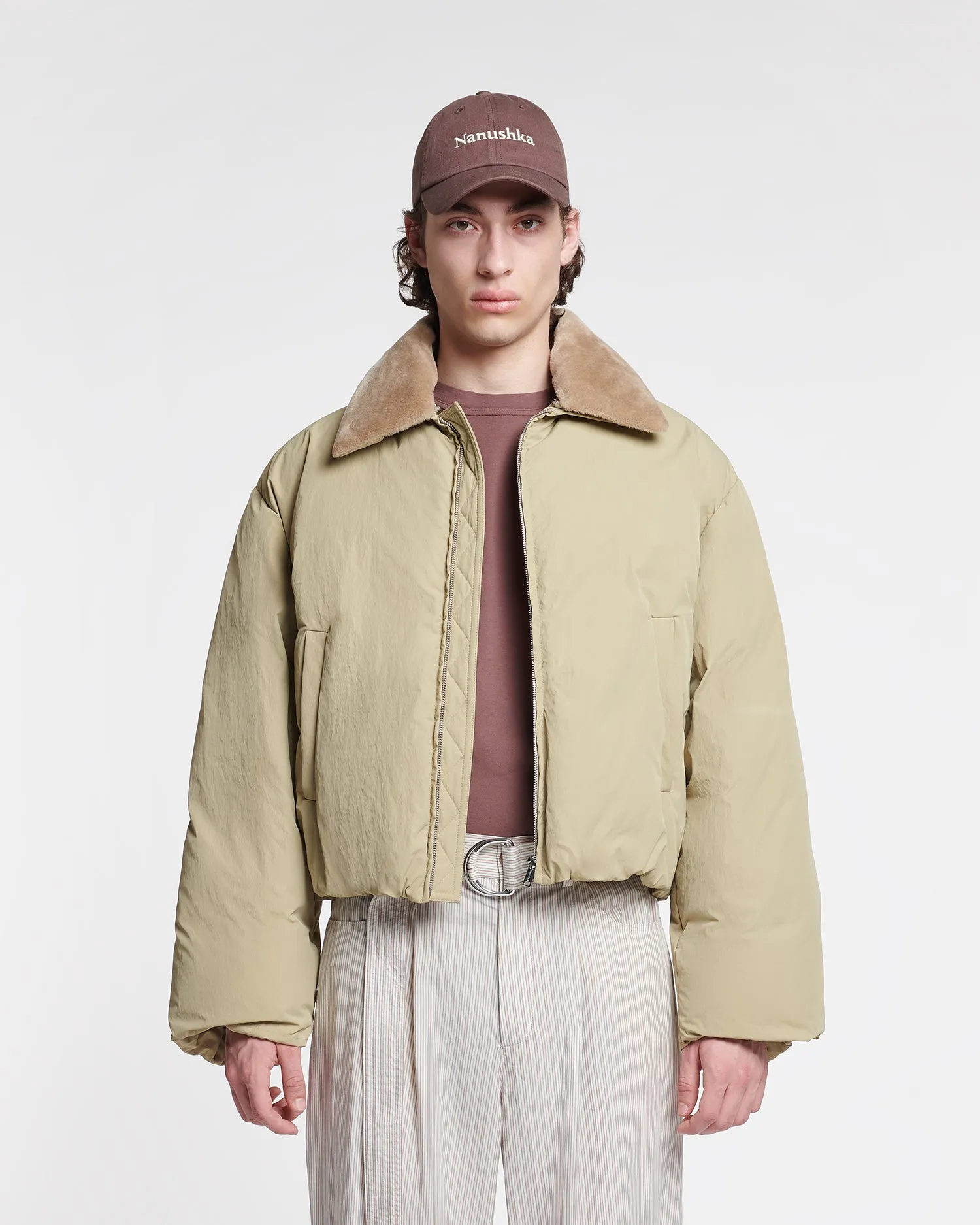 Zacharie - Faux Fur and Tech Nylon Jacket - Sage/Beige