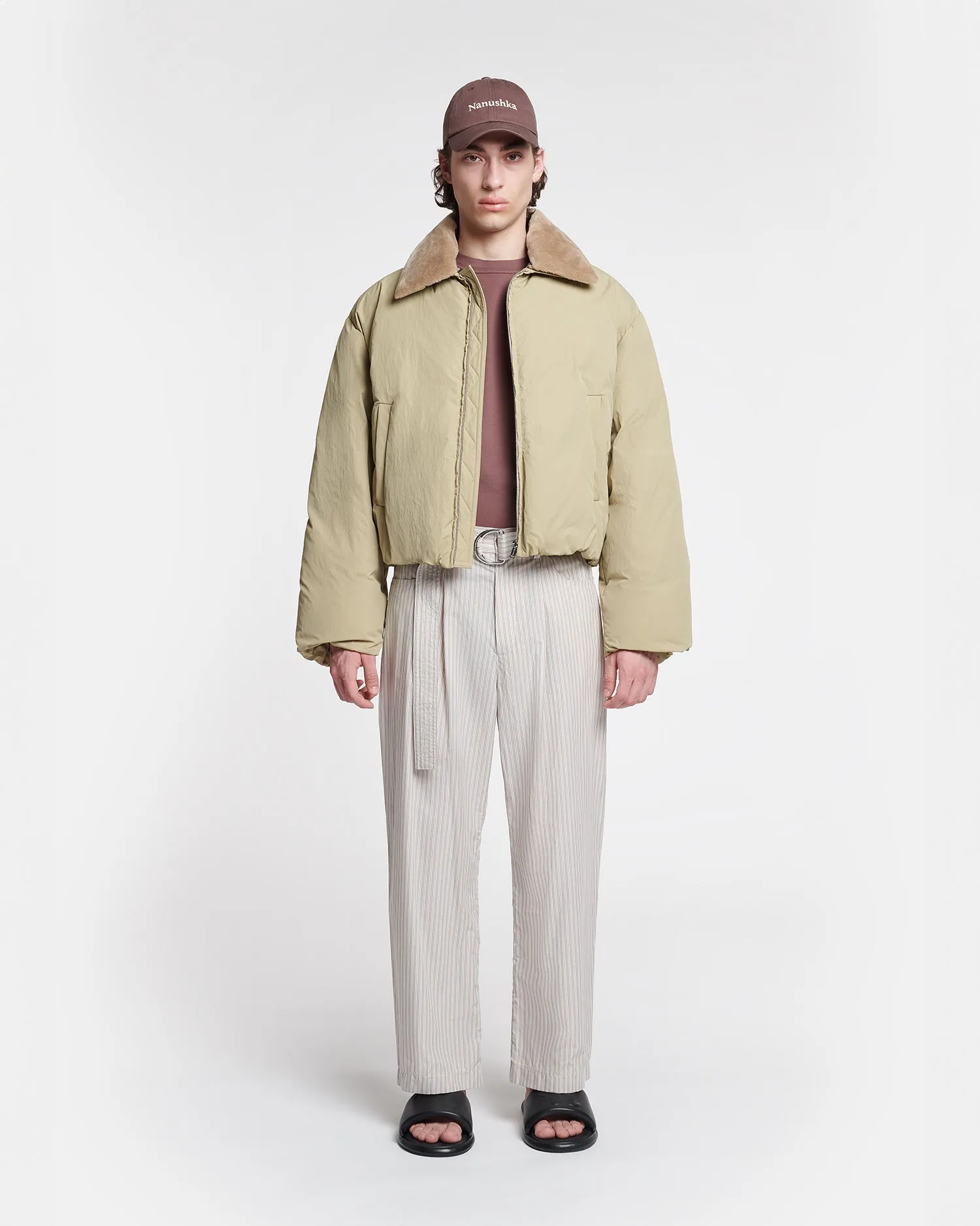 Zacharie - Faux Fur and Tech Nylon Jacket - Sage/Beige